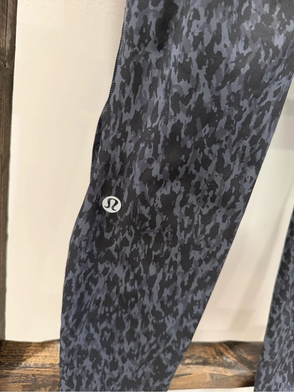 Lululemon Base Pace HR Tight 25” in Nulux Gray and Black Leopard Print Leggings